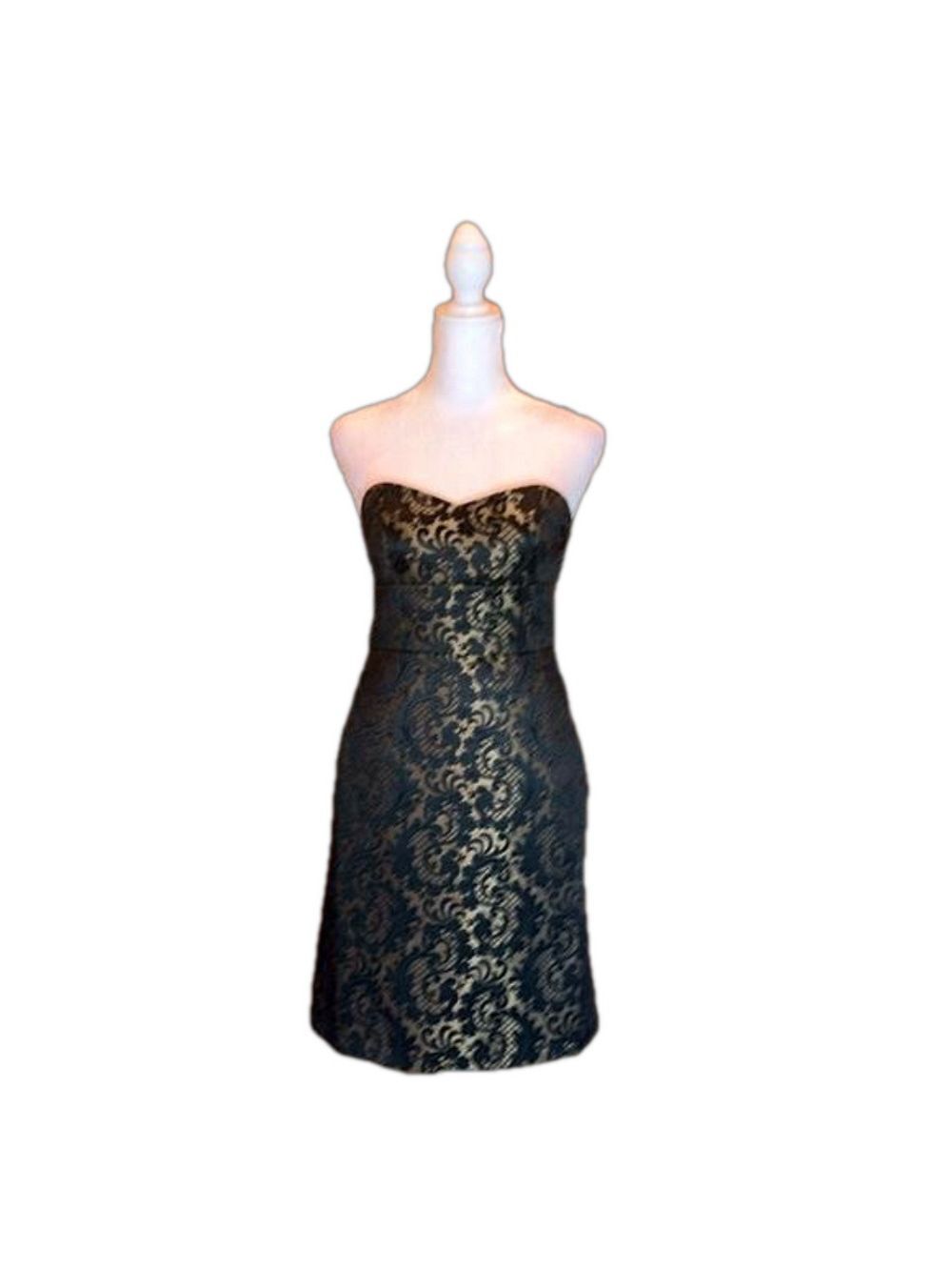 ANNE TAYLOR LOFT PETITES Black & Gold Print Strapless Cocktail Dress Size 0P